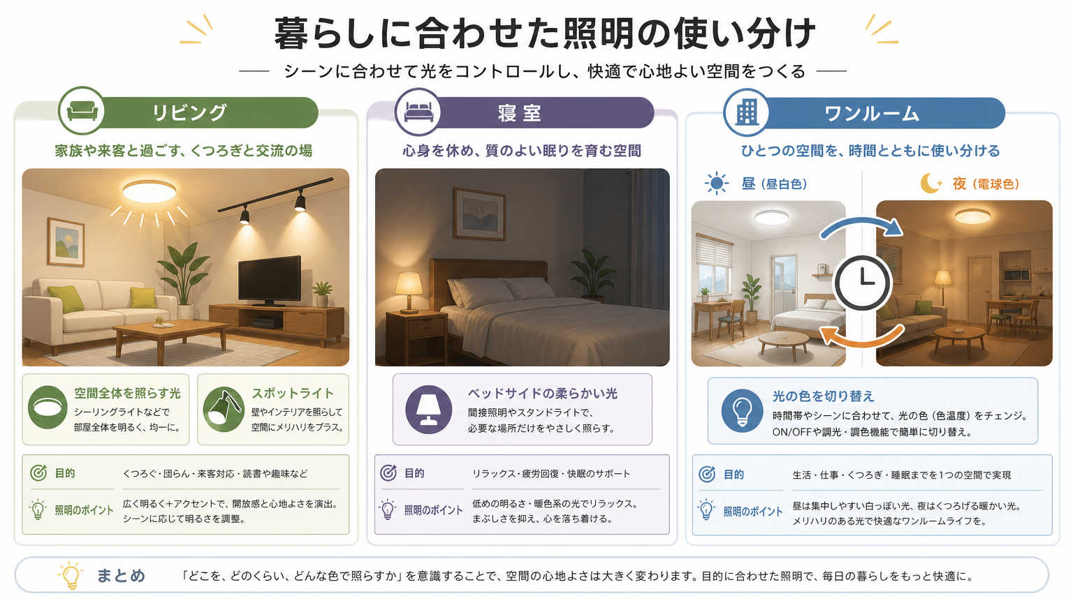 部屋の目的別|照明で印象を変える具体例